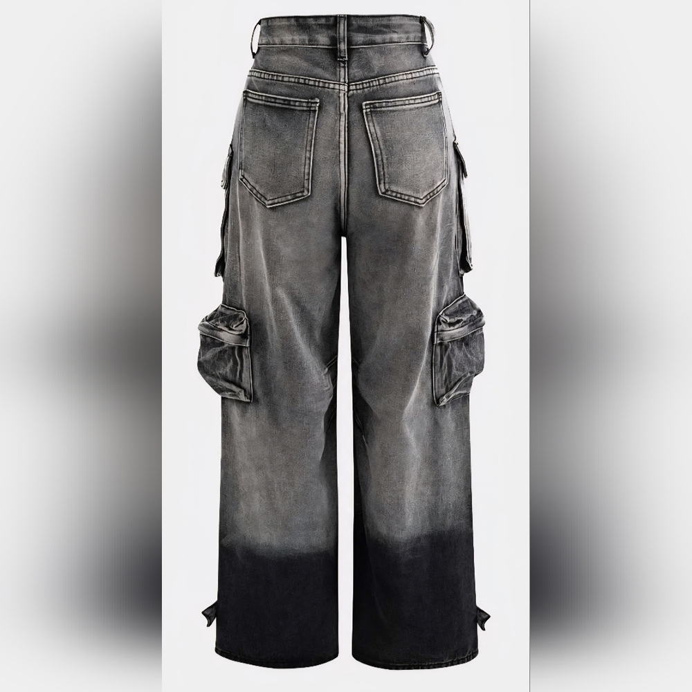 Micas Ombre Gray Multi Pocket Wide Leg Utility Cargo Jeans NWT Size Large - Picture 4 of 13
